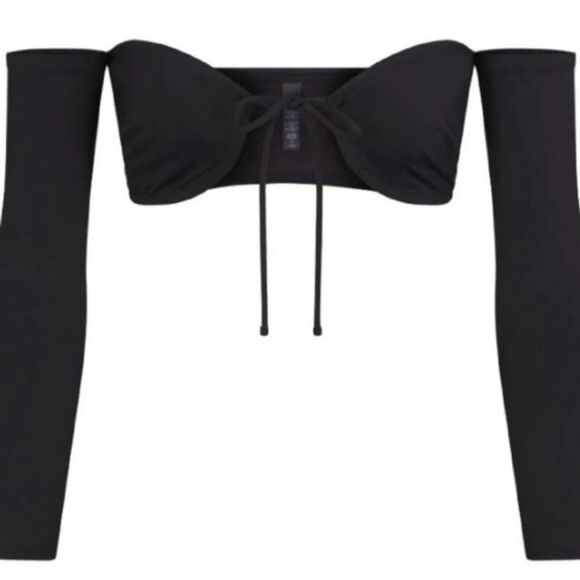 Skims Recycled Swim Long Sleeved Bikini Top Onyx Size Medium - Picture 3 of 9